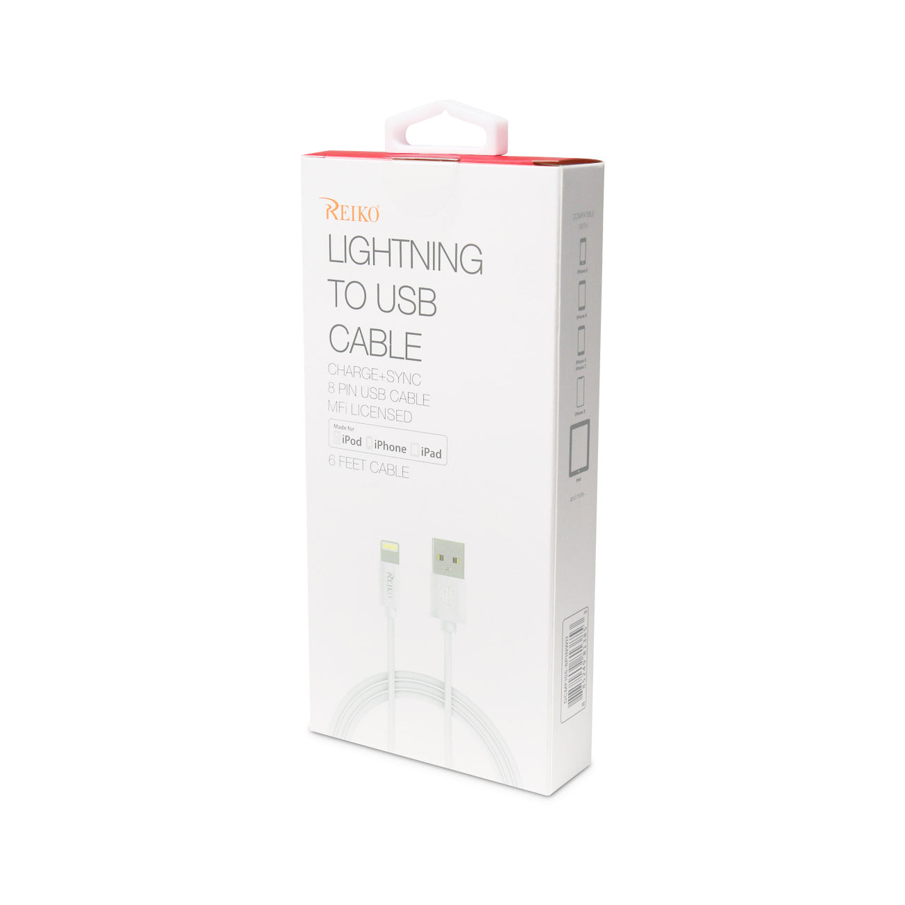 REIKO IPHONE 6FT LIGHTING CERTIFIED USB DATA CABLE IN WHITE